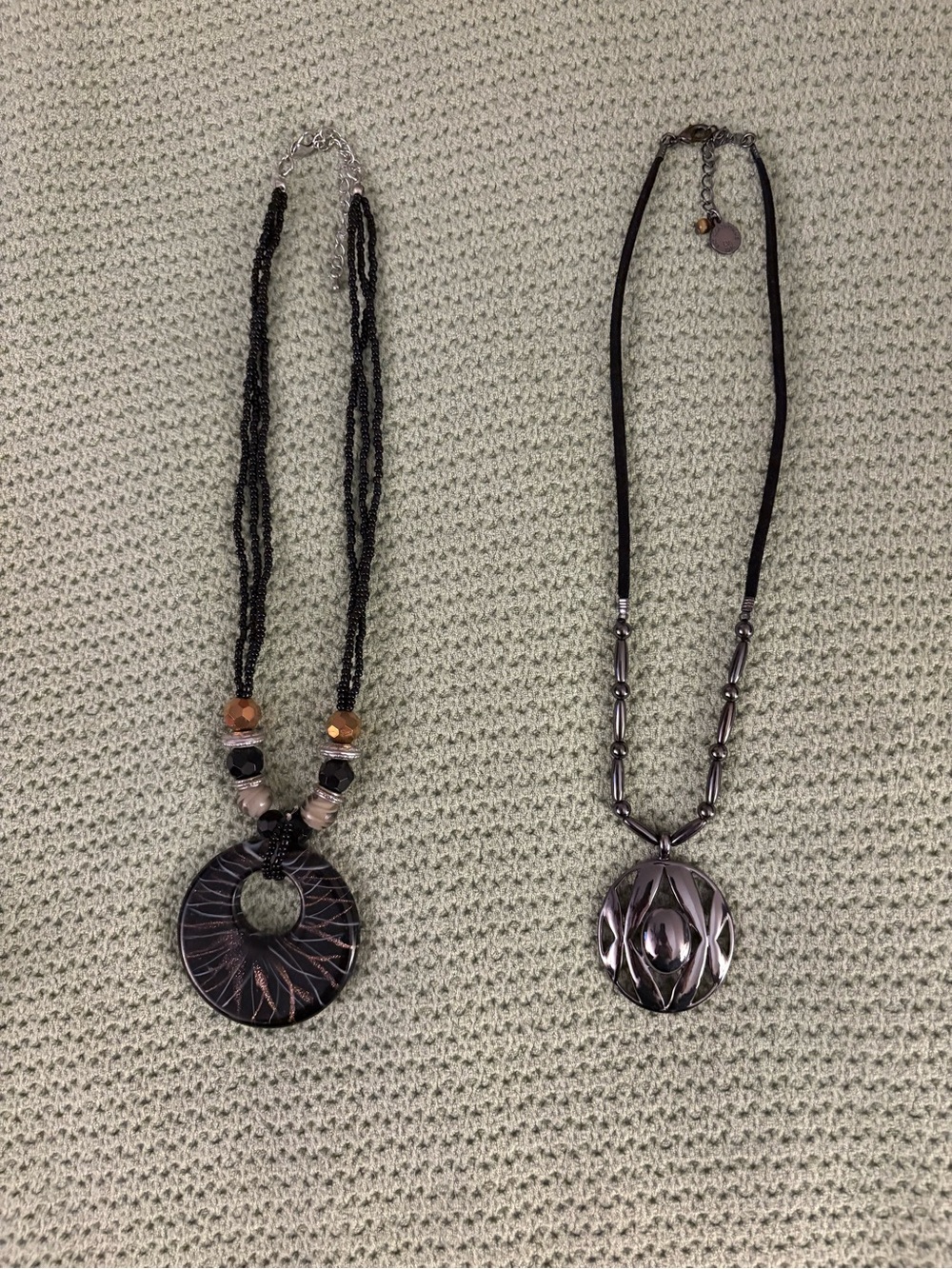 Black Pendant and Hematite Statement Necklaces